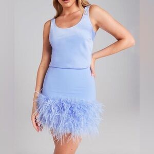 NADINE MERABI Powder Blue Feather Hem Mini Skirt